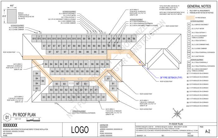 Residential PV roof plan (anonymized sample) — sheet A-2